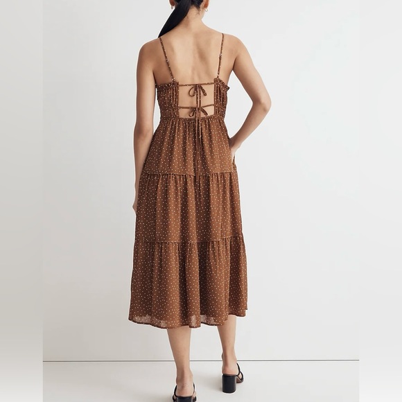 NWT Madewell Sophia Cami Tiered Midi Dress in Dot Brown Polka Dot Size 12 Spring - Picture 3 of 12